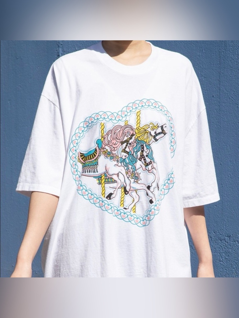 Brandy Melville White Rita Carousel Horse Graphic Oversized Tee